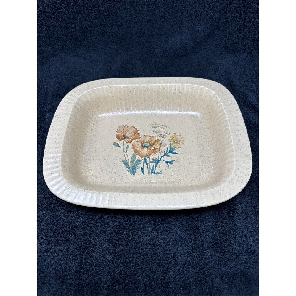 Vintage 1970's Treasure Craft Pottery Wildflower Speckled Serving Platter #865